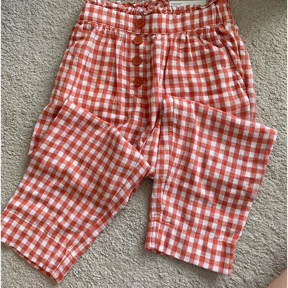 Loft Straight Petite Peach Gingham Checkered Pants